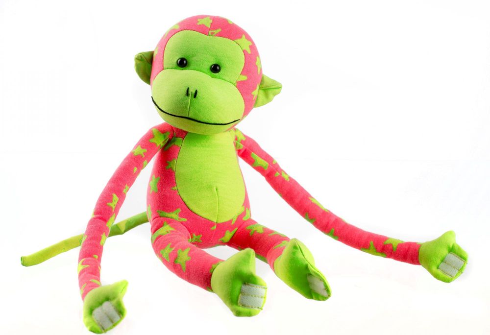 Teddies Opica svietiaca v tme - ružová/zelená